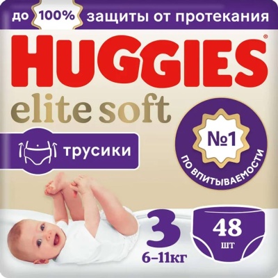 Подгузники-трусики Huggies Elite Soft 3 6-11кг 48шт  9403702 1